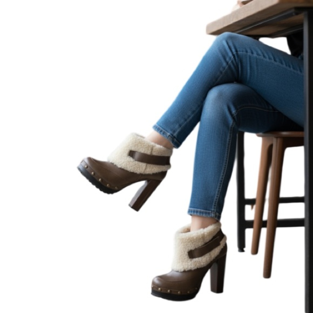 Topshop Brown and Cream Ankle Boots